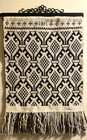 Vtg Nordic Woven Wool Wall Hanging Black White With Wrought Iron Hanger 27 X 18 