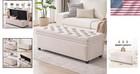Storage Ottoman Bench Large Modern Linen Tufted Foot Of Bed Beige