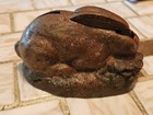 Old Cast Iron Mechanical Crouching Bunny Rabbit Bank With Coins - Ears Move