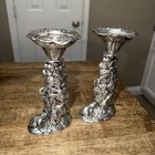 2 Arthur Court Rabbit Bunny Aluminum Metal Candle Holders  6 25  Easter 1982