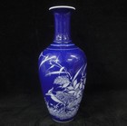 Chinese Antique Hand Painting Bird Blue Glaze Porcelain Vase  qianlong  Mark