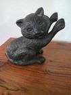 Vintage Cast Iron Black Kitty Cat Doorstop Bookend  Heavy 