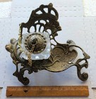 Vintage Art Nouveau 3-piece Victorian Cast Brass Glass Inkwell    Tethered Cap 