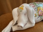 22  Majolica Ceramic Pig Laying Down Italian Floral Italy Vintage Large Figure