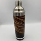 Mid Century Martini Cocktail Shaker Art Deco Glass Swirl Chrome Brown Tan Retro