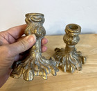 Pair Of Candlesticks Ornate Gilded Metal Louis Xv Taper Candleholders Gold Heavy
