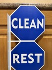 Clean Rest Rooms Flange Sign Oil Gas Station 2 Sided Vintage Style Wall Decor