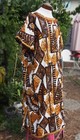 Vintage Hawaiian Tiki Tapa Print Cotton Barkcloth Fabric Caftan Muumuu 51 5  L