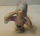 Pin Cushion Half Doll Porcelain Ceramic 3  Tall Japan Lavernder And Green