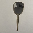 Antique Vintage 2 Pc Vanity Dresser Set Hand Mirror Nylon Brush Gold Tone Pearl