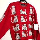 Anthropologie Red Sweater All Over Cat Kitty Print Novelty Cozy Christmas New M