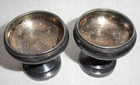 2 Silver Plate Open Salt Cellar Bowls   Footed Sushi Dip   Antique