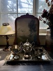 Vintage Ornate White Gold Tone Mirrored Vanity Tray