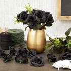 50 Pack Black Roses Artificial Flowers Bulk  3 Inch Stemless Silk Fake Roses