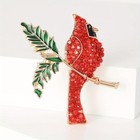Christmas Red Cardinal Brooches Crystal Rhinestone Animal Bird Brooch Pin