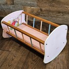 Antique vintage 1940s Wooden Baby Doll Rocking Cradle Crib Furniture Colorful 