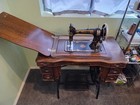 Antique White Treadle Sewing Machine With Cabinet And Bobbins - Late 1800s
