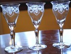 Antique Bryce Set 3 Cocktail Glasses 5  Needle Etched Optic Glass Garlands C1900