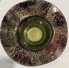Large Vintage Drip Glaze Ceramic Bowl Red Green Iridescent 13 