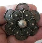 Israel-palestine-a Fine Vintage Hand Made Silver Filigree Brooch Flower Shape  M