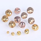 Round Plicated Solid Brass Metal Light Gold Color 3mm 4mm 5mm 6mm 8mm Loose Bead