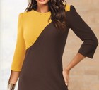 Size L Ashro Yellow brown Formal Wedding Church Party Danice Colorblocked Dress