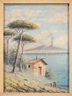 Beautiful Vintage Italian Oil Painting Of Mt  Vesuvius Naples Signed M Carnevali
