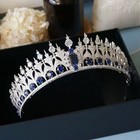Luxury Sapphire Blue Crystal Queen Crown Royal Tiara Wedding Princess Headpiece