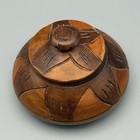 Wooden Hand Turned   Carved Bowl With Lid Tropical Carved Details Trinket Dish