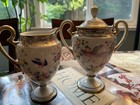 Antique Noritake Morimura Nippon Hand-painted Bird Floral Footed Cream   Sugar