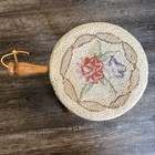 Vintage El Segundo Rose Hook Rug Authentic Milking 3 Leg Handled Stool - Read
