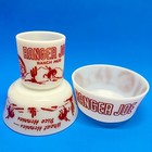 Vtg 50s Ranger Joe Round Up 3pc Breakfast Set Hazel Atlas Milk Glass Mug   Bowls