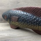 Vintage Hand Carved Wooden Fish Sculpture 18    Rustic Painted Wood Folk Art