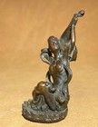 2 8  Old Chinese Purple Copper Pipa Fairy Maiden Statue Sculpture