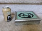Vintage Art Deco Jewelry Box Reverse Painted Silhouette Piano Violin Wood Silver