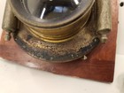 Antique Brass Camera Lens Wollensak Rochester Ny Pneumatic Shutter Wood Board
