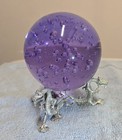 Vintage Quartz Crystal Lavender Bubble Sphere W  Triple Dragon Pewter Stand