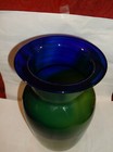 Vintage Hand Blown Art Glass Vase Cobalt Blue Green 11 25  Tall   beautiful Vase