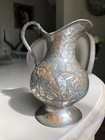 Antique 19thc Middle Eastern Tinned Copper Pitcher - Hand-hammered Bird Motif