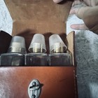 Vintage 4 Pc Leather Travel Bar Set Glass Scotch   Gin   Bourbon Pint Bottles