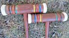 Two Vintage Forster Replacement Croquet Dark Wood Mallet With Stripes - 27 
