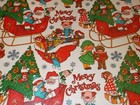Vtg Merry Christmas Wrapping Paper Gift Wrap Nos Santa Sleigh Tree Toys 1960