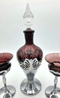 Farber Bros Amethyst Glass Decanter 2 Cordial Cups Chrome Art Deco Vtg 1924