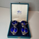Vintage Raimond Silversmiths Silverplated Cobalt Blue Salt Cellars 4 Spoons Case