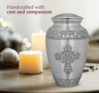 Trupoint Handcrafted Large Silver Cross Memorial Urn For Human Ashes With Bag