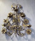 Vtg Italian Gilt Tole 6 Candle Wall Sconce Florentine Gold Metal Candelabra 19   