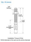 1 4 Inch X 2-1 4 Inch - 40 Pieces Wedge Anchor Zinc Plated Heavy Duty Fastene   