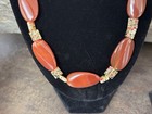 Sterling Silver  Carnelian   Flower Glass Beaded Necklace   Earring Set