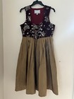 Dirndl Dress Size 42   L   14 Burgundy tan Satin Brocade Chain Laced Oktoberfest