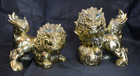 Vintage Mid Century Modern Brass Gold Asian Chinese Foo Dogs Fu Guardian Lions